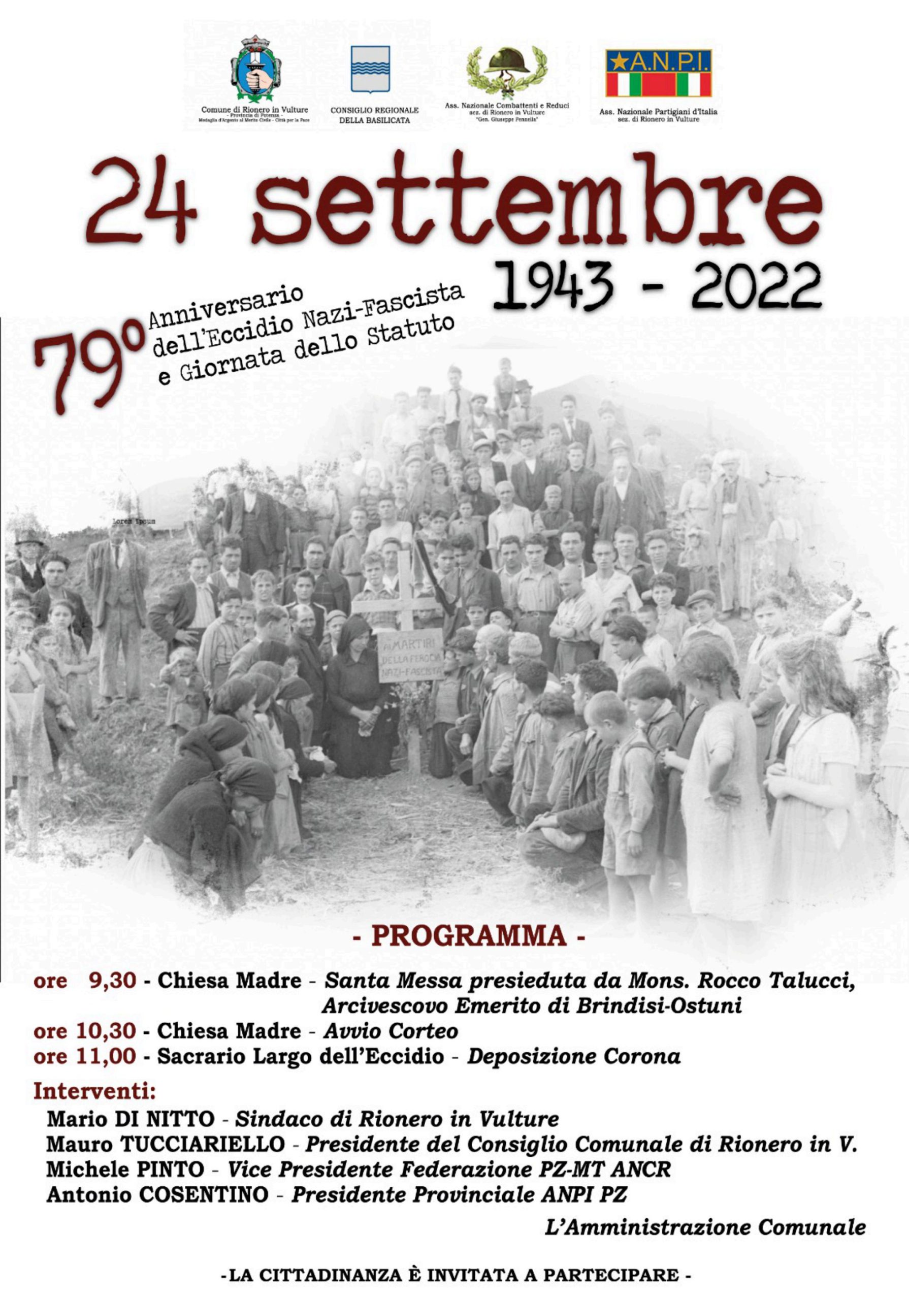 Programma 79° anniversario eccidio nazi-fascista