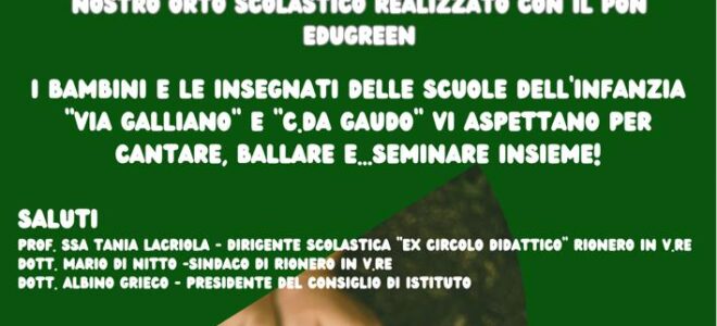 Invito all'inaugurazione dell'orto scolastico presso la Scuola dell'Infanzia "C.da Gaudo"