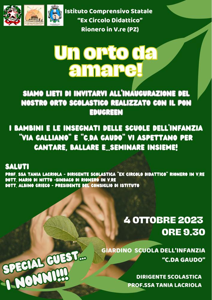 Invito all'inaugurazione dell'orto scolastico presso la Scuola dell'Infanzia "C.da Gaudo"